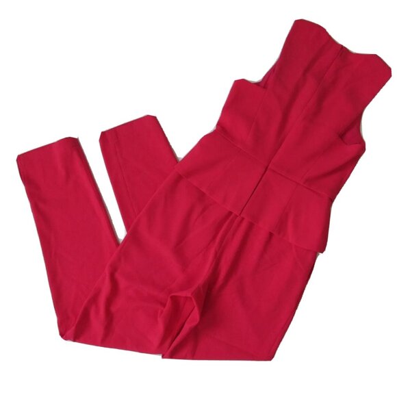NWT BCBG MaxAzria Cerys in Lipstick Red Crepe Slim Leg Peplum Jumpsuit 4 x 31 - Picture 7 of 7